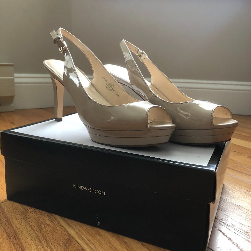 Nude Patent Leather Peep Toe Slingback
